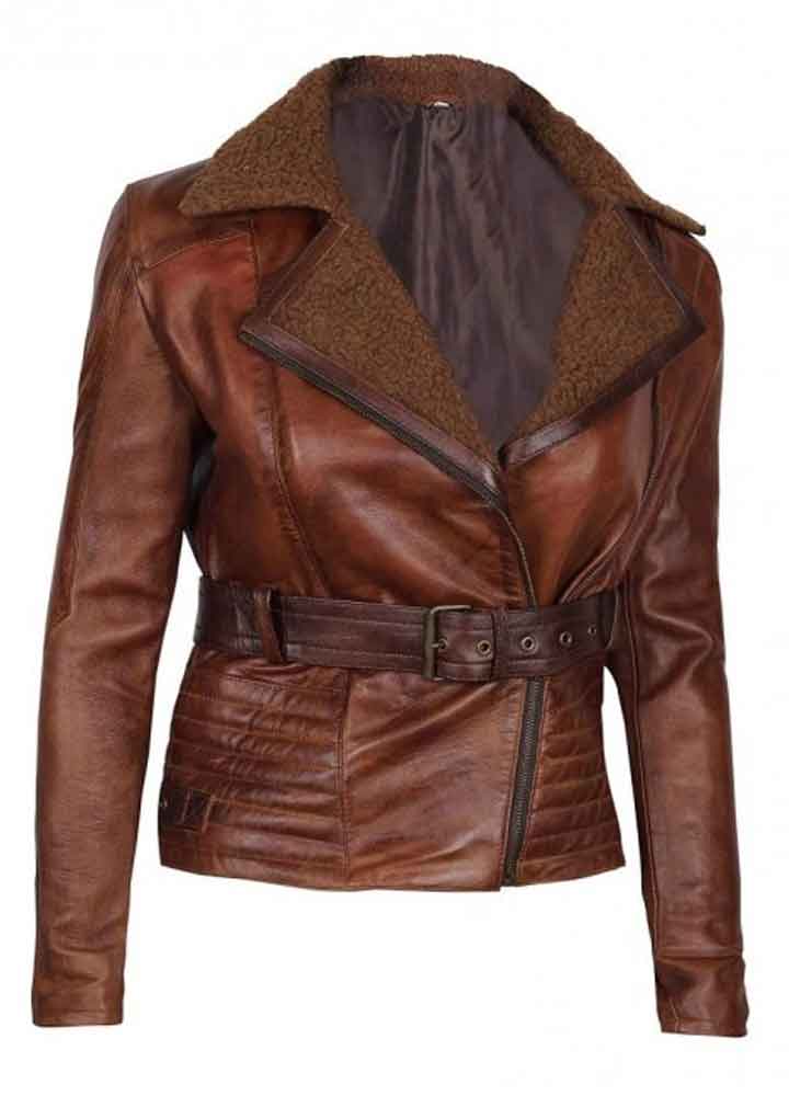 TOMB BROWN SHEARLING COLLAR WOMENS JACKET TOMB BROWN SHEARLING COLLAR WOMENS JACKET